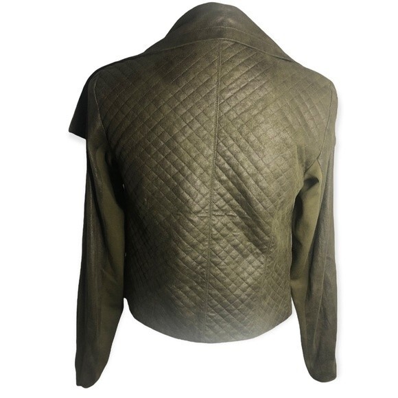 Love Marks Olive Green Faux Suede Quilted Moto Jacket - Picture 3 of 8